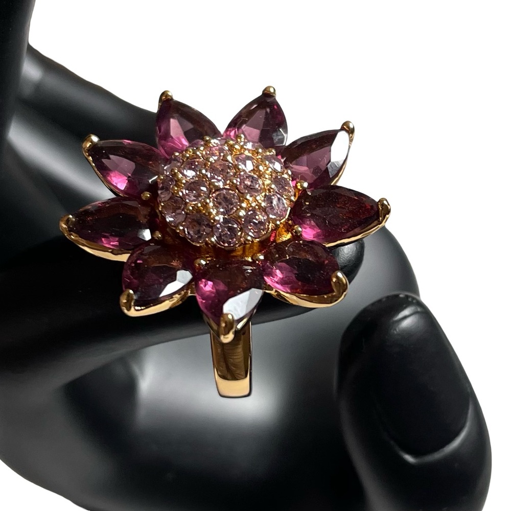 Vintage Joan Rivers Gold Plated Amethyst Colored Sunflower Cocktail Ring Size 8
